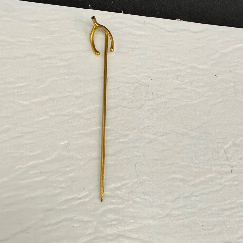 Vintage Estate Stick Pin Gold Tone Victorian Wishbone Luck Theme Accessory